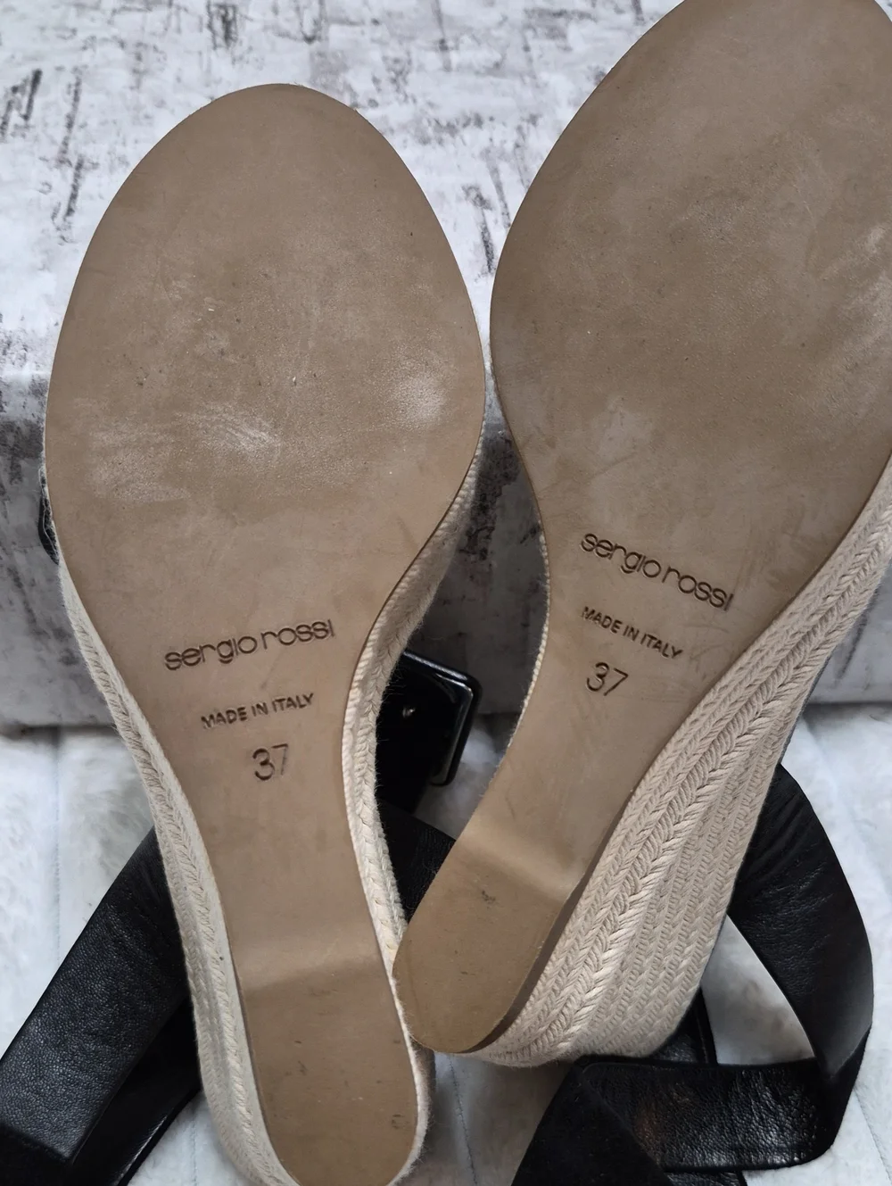 Sergio Rossi Italy Leather Espadrille Wedge Sandals Women's Sz 7 Eu 37 $975